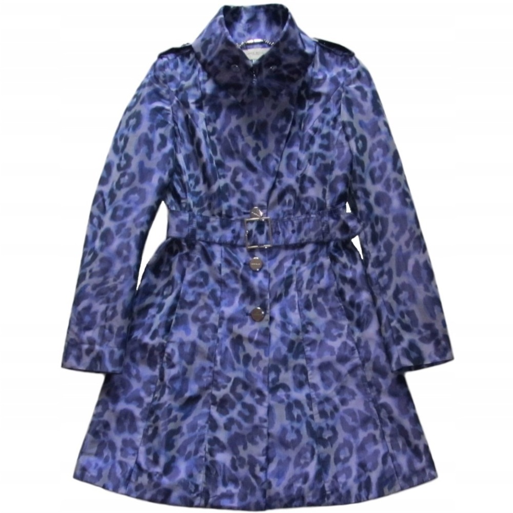 Vintage Karen Millen women trench coat purple animal print size S mint condition